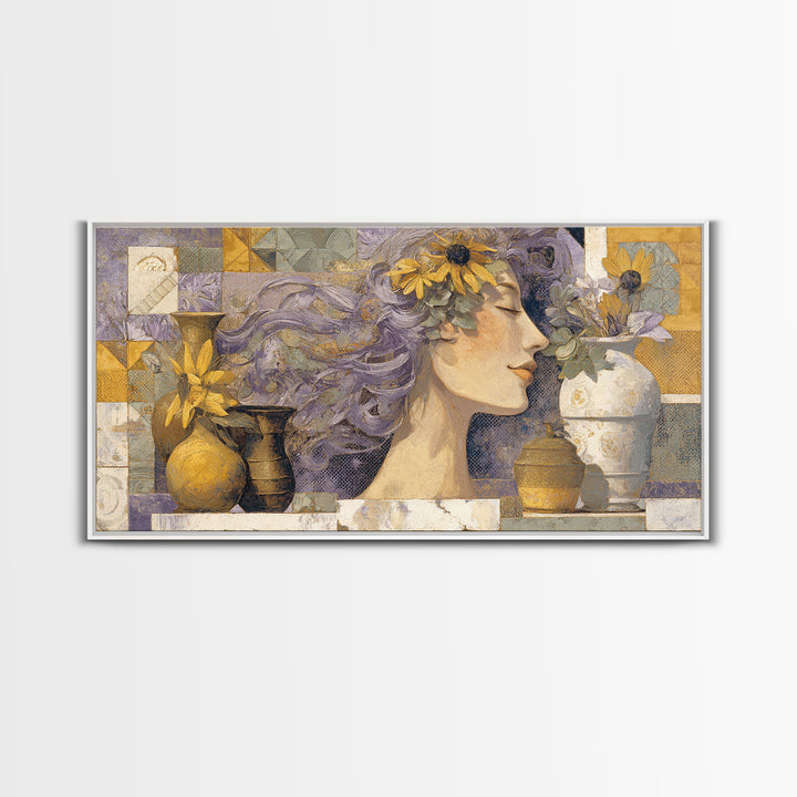 Abstract Female Face Framed Canvas Print, Boho Art, Boho Wall Art, Living Room Decor, Fine Art, Bohemian, Statement Artwork, BOH-2x1-96