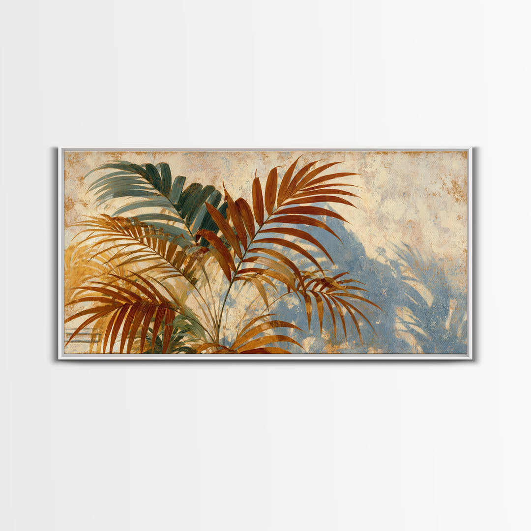 Terracotta Palm Leaves Framed Canvas Print, Boho Art, Boho Decor, Living Room Decor, Fine Art, Bohemian, Textured Painting, BOH-2x1-97