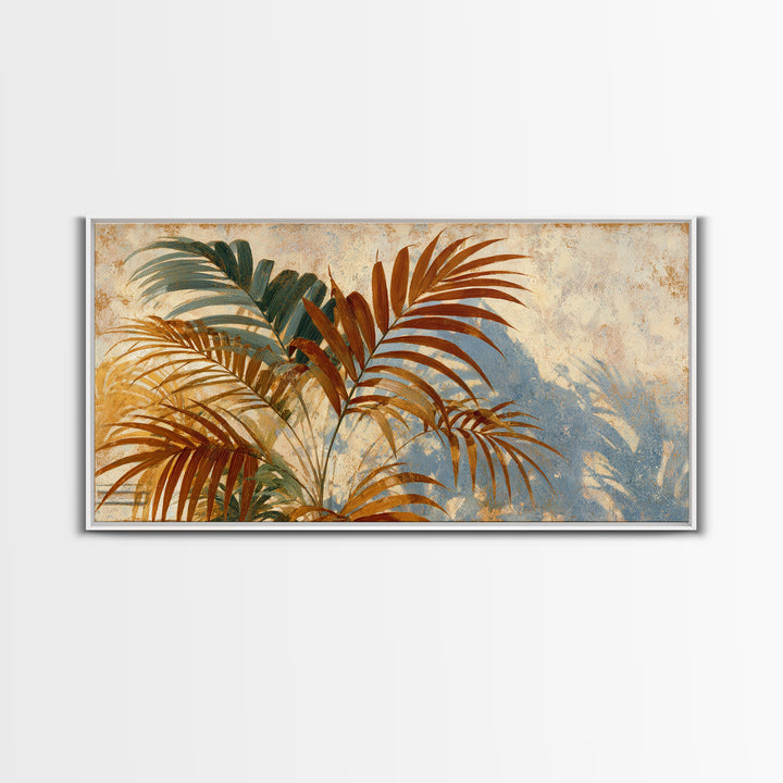 Terracotta Palm Leaves Framed Canvas Print, Boho Art, Boho Decor, Living Room Decor, Fine Art, Bohemian, Textured Painting, BOH-2x1-97