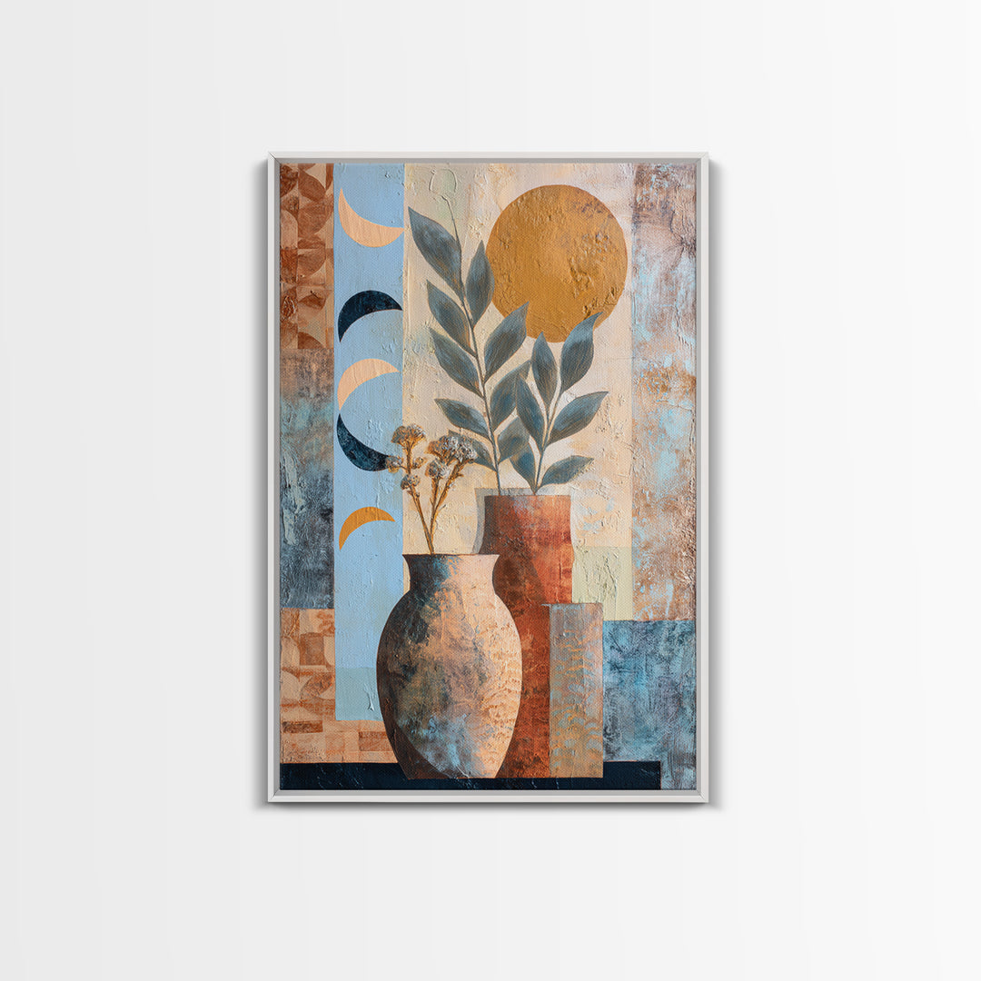 Moon Phases Above Botanical Silhouettes Canvas Print, Boho Art, Art Prints, Living Room Decor, Watercolor Art, Bohemian, BOH-2x3-10