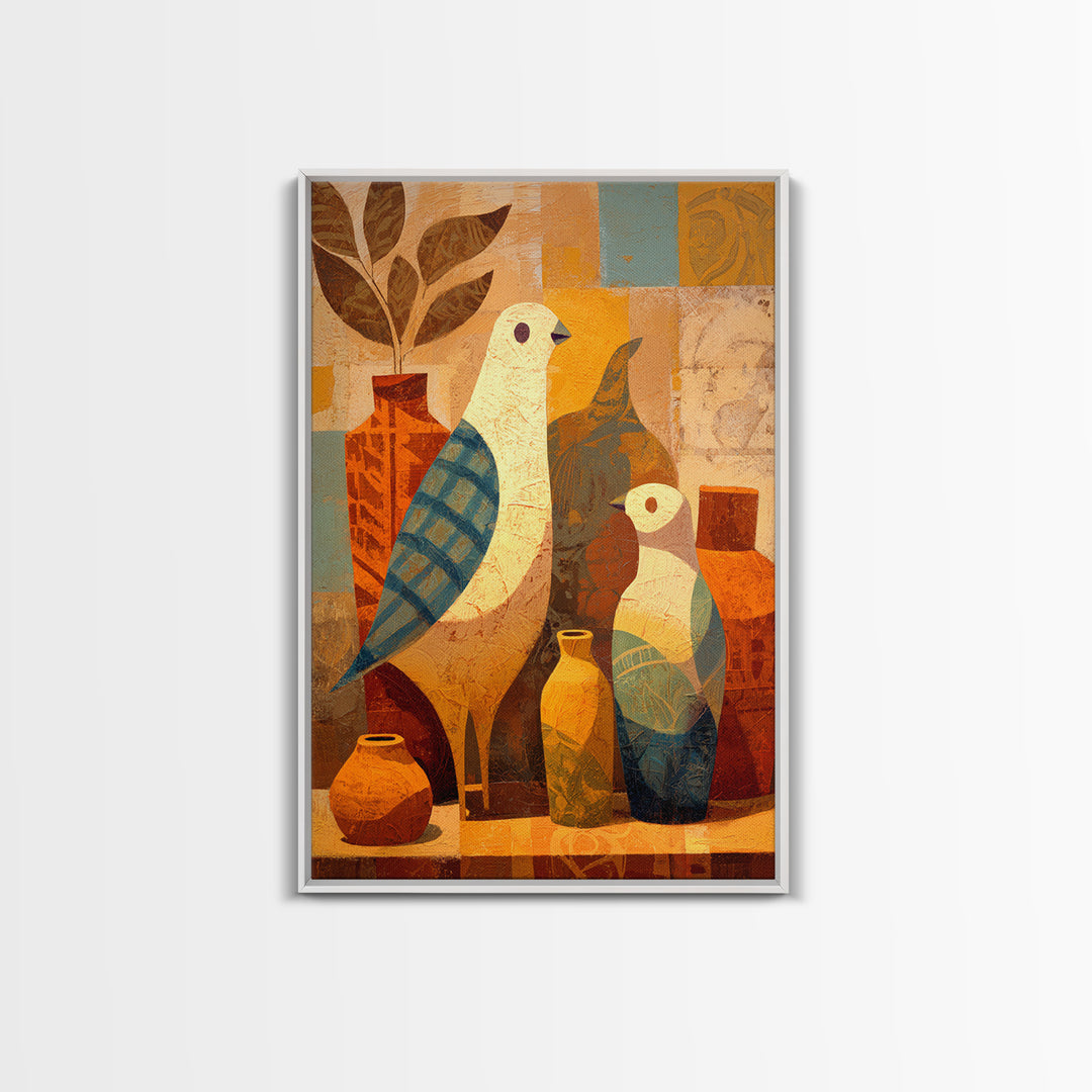 Boho Bird Pair Framed Canvas Print, Boho Art, Art Nouveau, Living Room Decor, Bohemian 500, Wall Print, Set of Prints, BOH-2x3-100