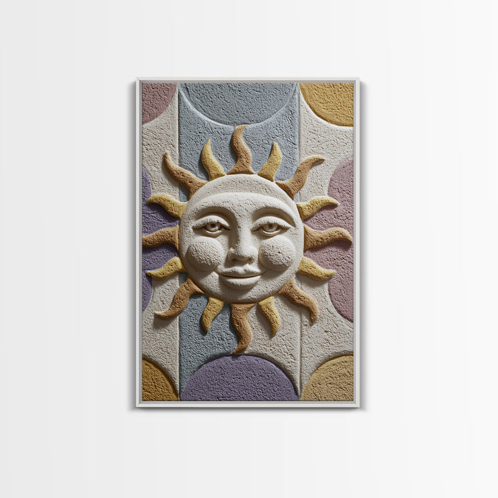 Sun and Moon Celestial Folk Motif Framed Canvas Print, Boho Art, Digital Art, Living Room Decor, Watercolor Art, Bohemian, BOH-2x3-18