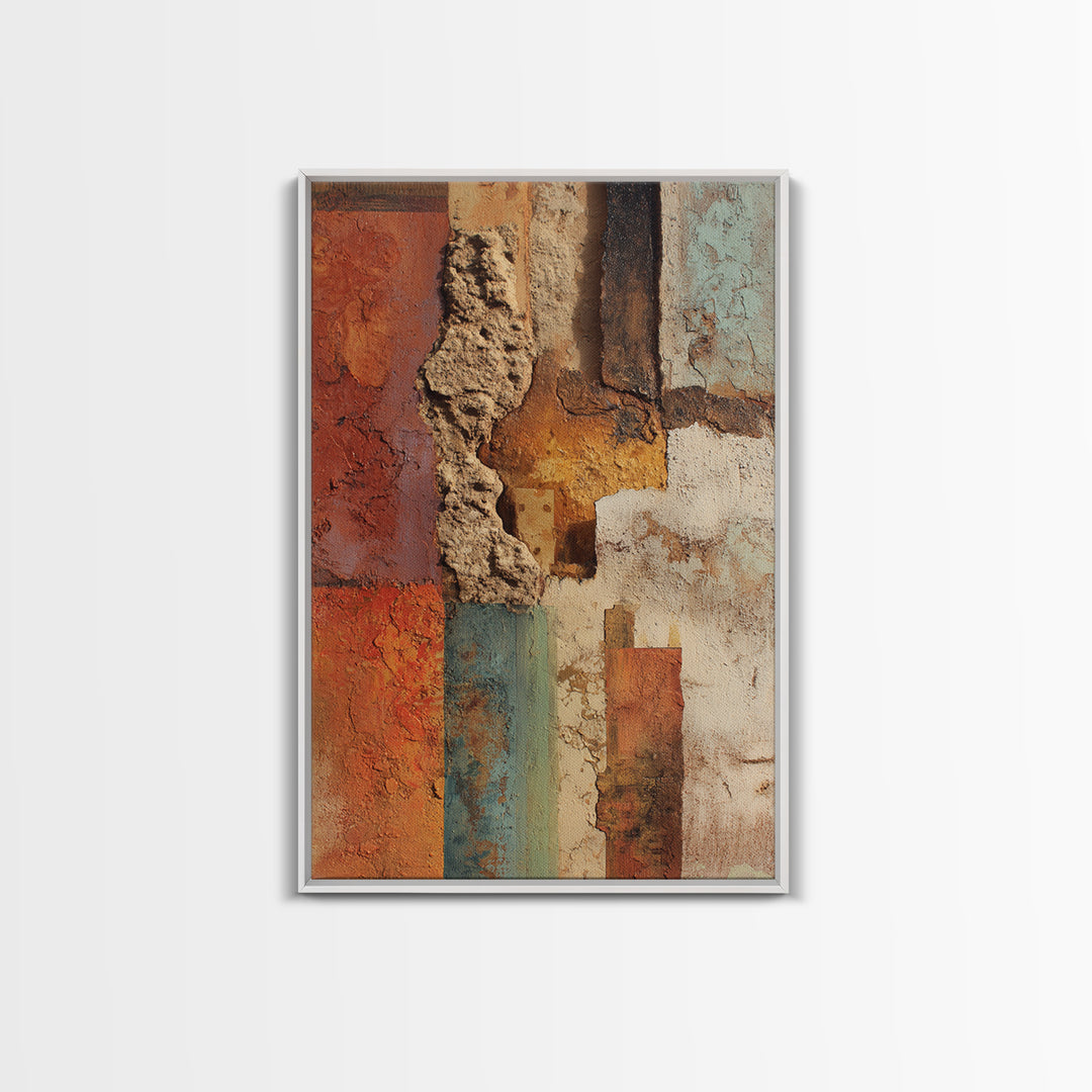 Earth Tone Mountain and River Abstraction Framed Canvas Print, Boho Art, Digital Wall Art, Living Room Decor, Bohemian, BOH-2x3-19