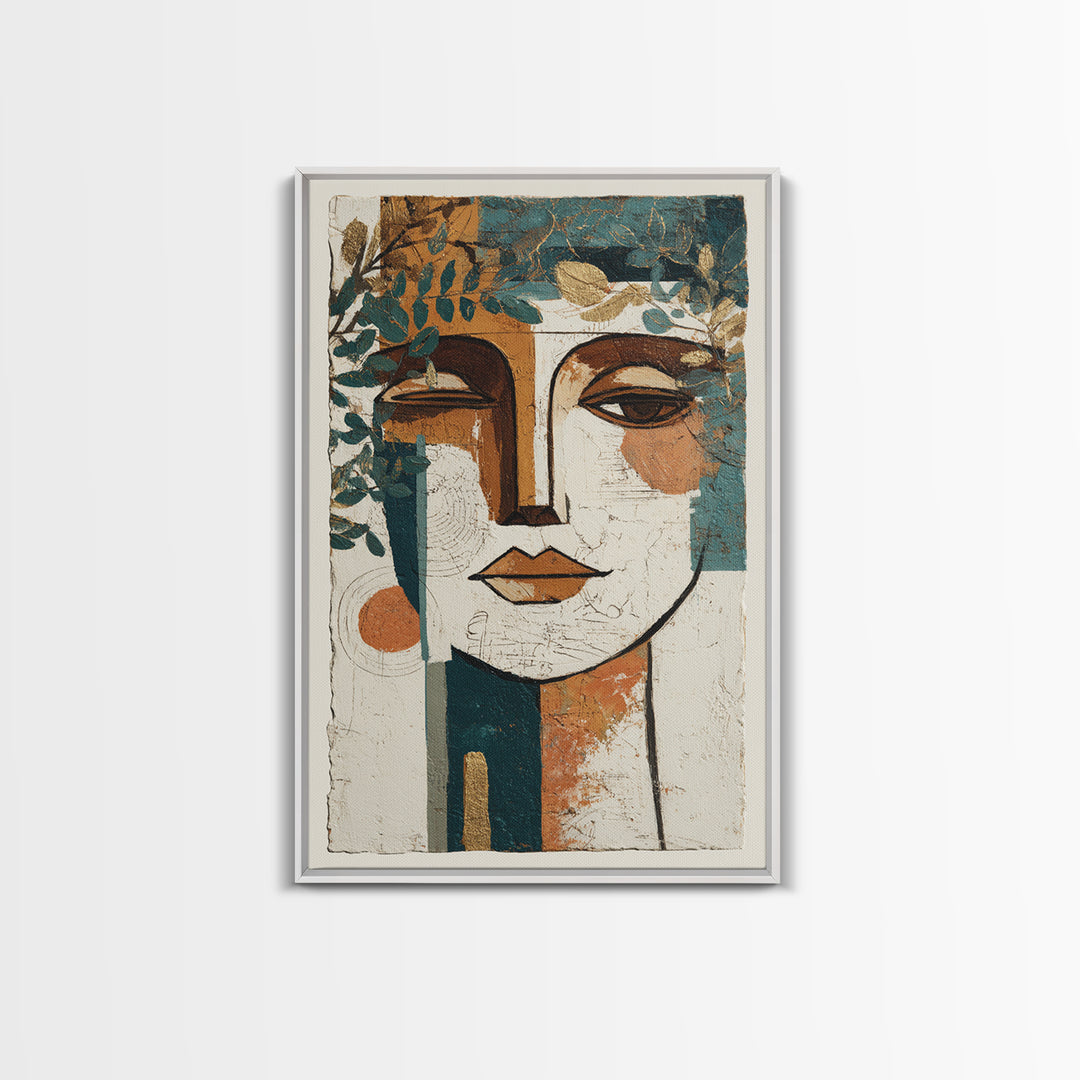 Minimal Black Line Figure Framed Canvas Print, Boho Art, Garden Art, Living Room Decor, Watercolor Art, Bohemian, BOH-2x3-20