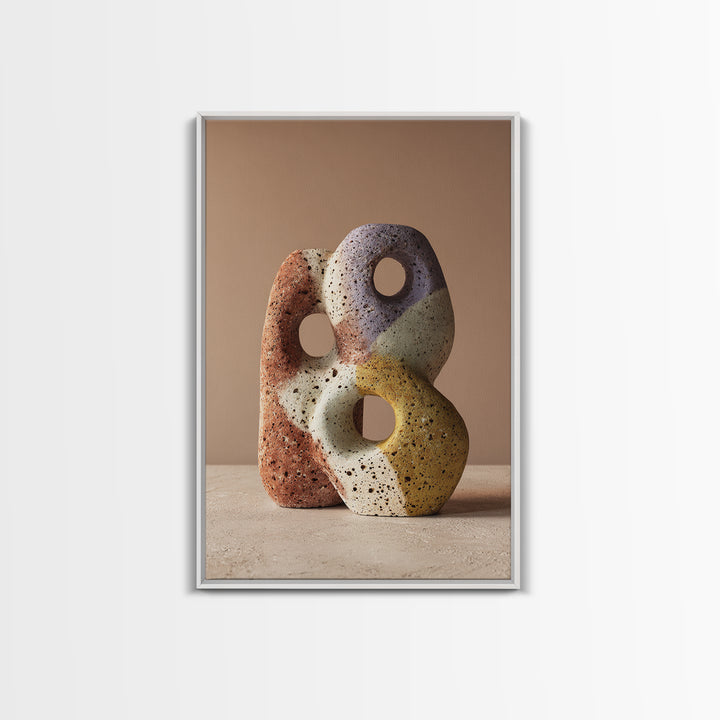 Abstract Clay Shapes Framed Canvas Print, Boho Art, Contemporary Art, Living Room Decor, Abstract Art, Bohemian, Art Deco, BOH-2x3-24