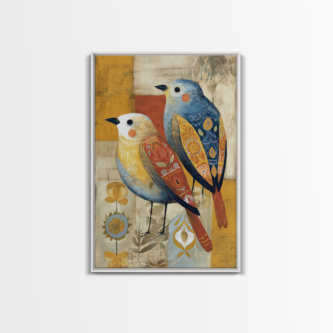 Boho Bird Pair Framed Canvas Print, Boho Art, Gallery Decor, Living Room Decor, Fine Art, Bohemian, Home Decor, Wall Decor, BOH-2x3-28
