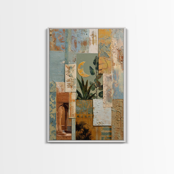 Sage Green Eucalyptus and Crescent Moon Canvas Print, Boho Art, Artwork, Living Room Decor, Fine Art, Bohemian, Boho Decor, BOH-2x3-31