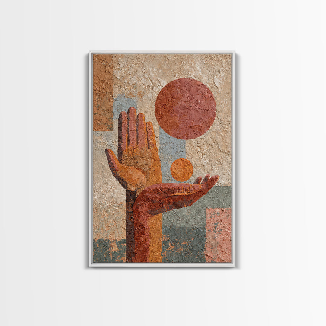 Mystic Hand Holding a Tiny Sun Framed Canvas Print, Boho Art, Boho, Living Room Decor, Fine Art, Bohemian, Wall Art Print, BOH-2x3-38