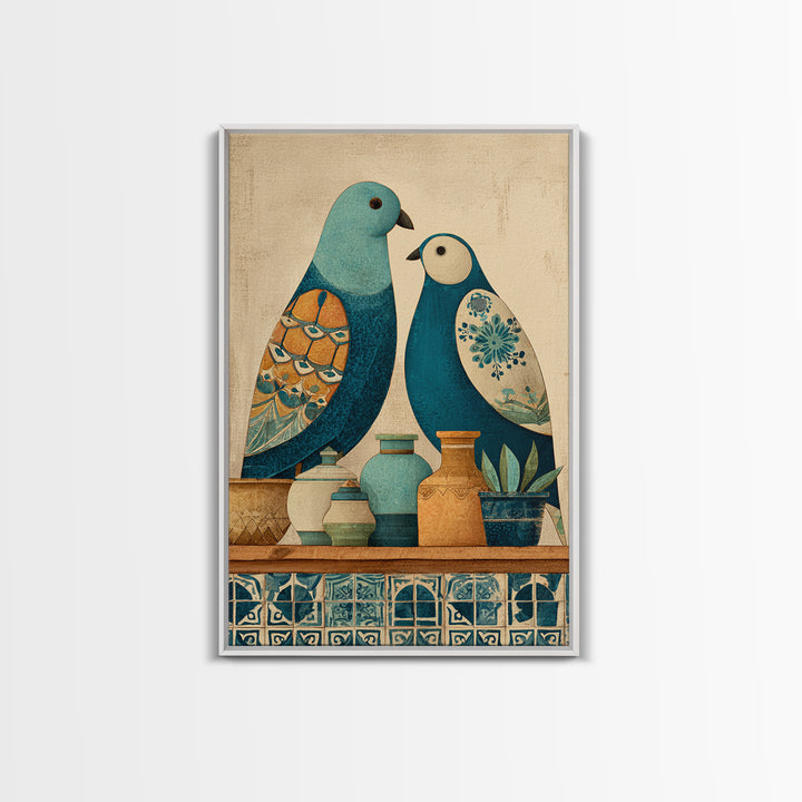 Boho Bird Pair Framed Canvas Print, Boho Art, Printable, Living Room Decor, Bohemian, Abstract Wall Art, Boho Wall Art, BOH-2x3-4