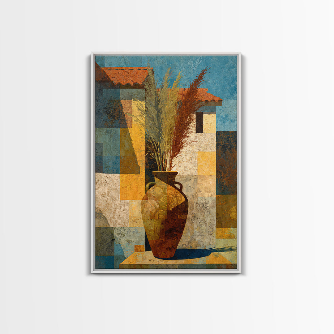 Bohemian Vase with Dried Pampas Grass Framed Canvas Print, Boho Art, Printable Art, Living Room Decor, Abstract Art, Bohemian, BOH-2x3-41