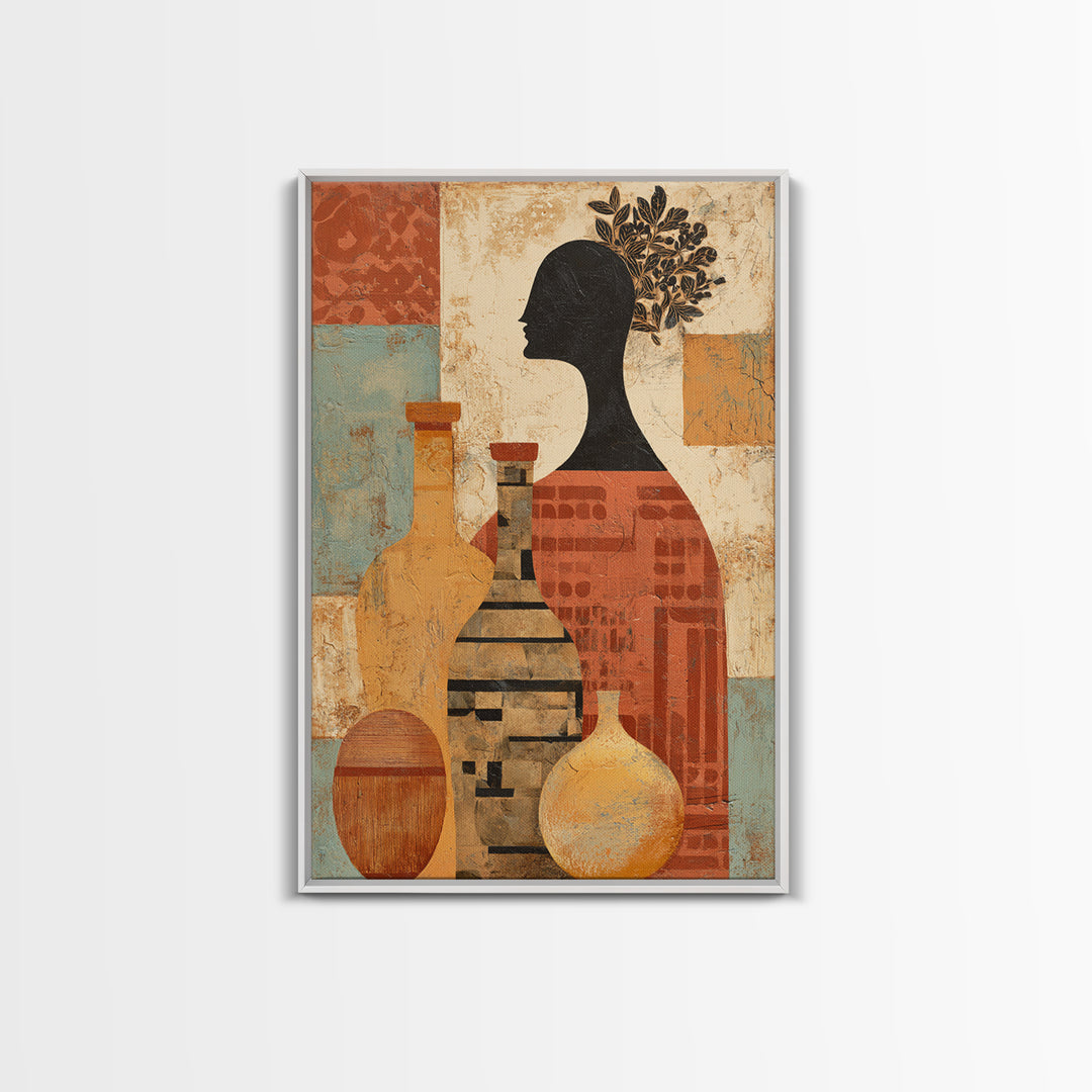 Minimal Black Line Figure Framed Canvas Print, Boho Art, Prints, Living Room Decor, Watercolor Art, Bohemian, Abstract Art, BOH-2x3-44