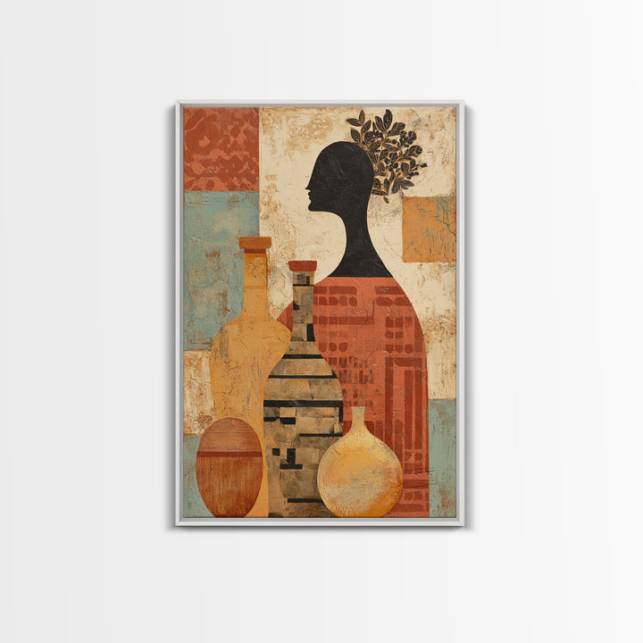 Minimal Black Line Figure Framed Canvas Print, Boho Art, Prints, Living Room Decor, Watercolor Art, Bohemian, Abstract Art, BOH-2x3-44