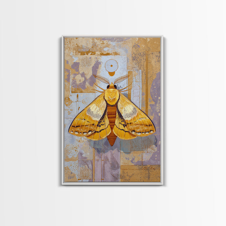 Golden Moth with Moon and Stars Canvas Print, Boho Art, Abstract Wall Art, Living Room Decor, Bohemian, Fine Art Print, BOH-2x3-49