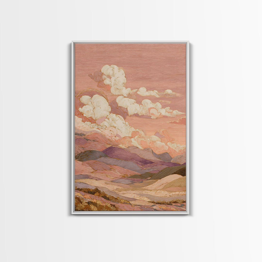 Sunrise over Rolling Dunes in Muted Peach Canvas Print, Boho Art, Abstract Art, Living Room Decor, Watercolor Art, Bohemian, BOH-2x3-5