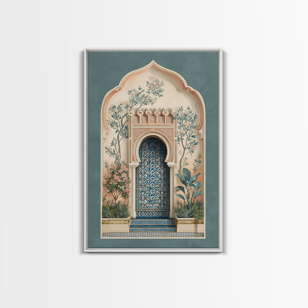 Hand Painted Moroccan Arch Framed Canvas Print, Boho Art, Living Room Decor, Oil Painting, Bohemian, Gallery Decor, BOH-2x3-51