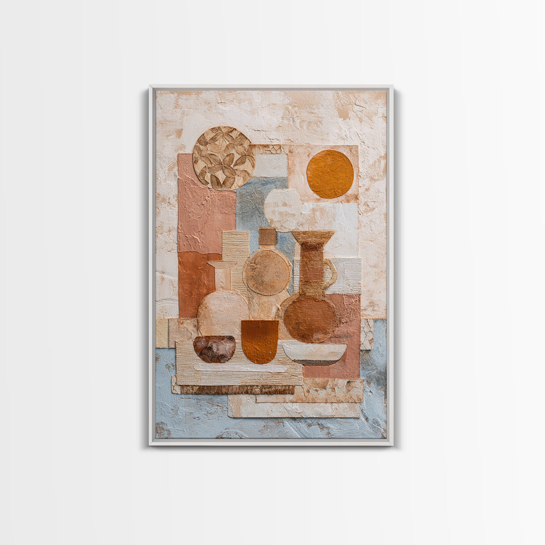 Organic Shape Collage Framed Canvas Print, Boho Art, Digital Art, Living Room Decor, Fine Art, Bohemian, Printable Art, BOH-2x3-56