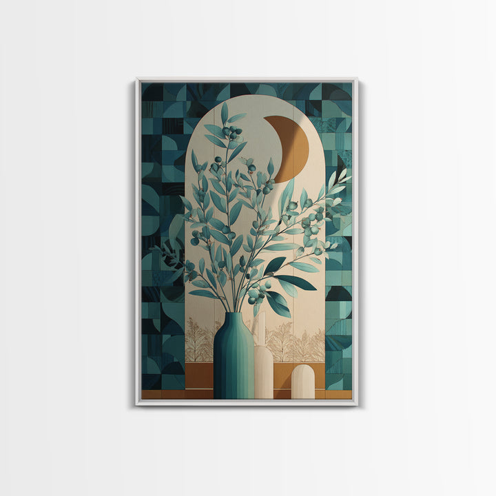 Sage Green Eucalyptus and Crescent Moon Canvas Print, Boho Art, Art, Living Room Decor, Bohemian, Wallart, Art Nouveau, BOH-2x3-7