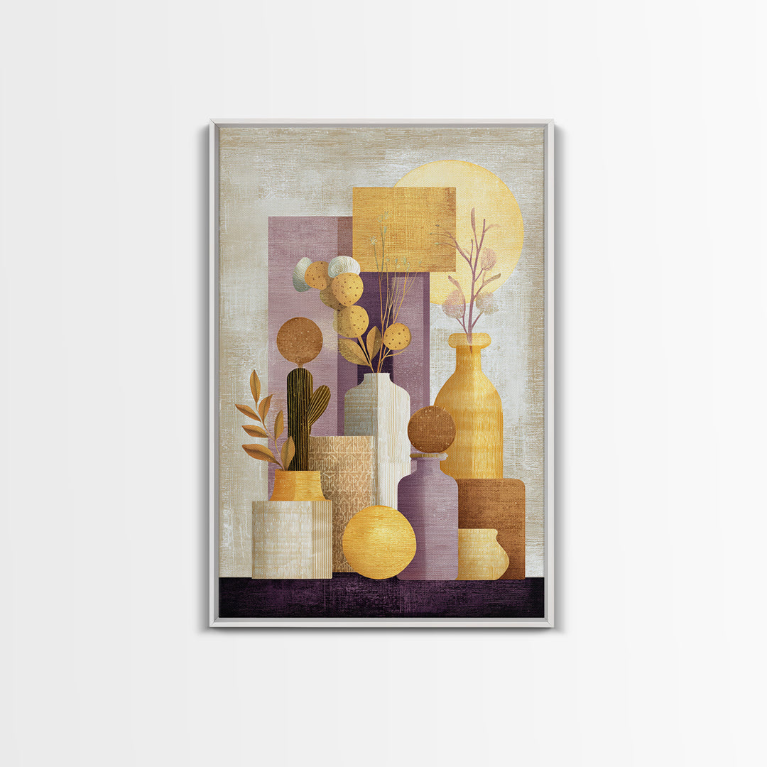 Warm Neutral Cactus Garden Illustration Framed Canvas Print, Boho Art, Wallart, Living Room Decor, Watercolor Art, Bohemian, BOH-2x3-74