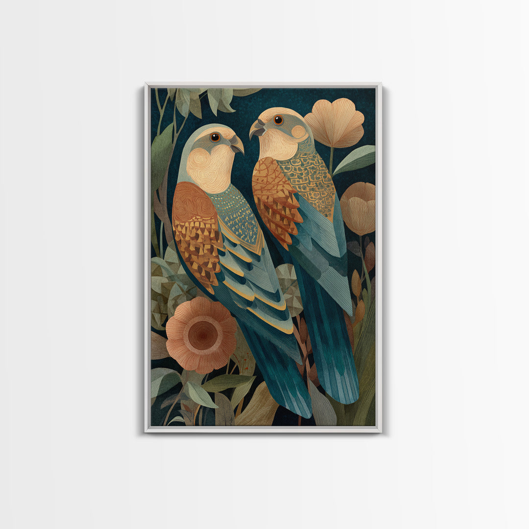 Boho Bird Pair Framed Canvas Print, Boho Art, Statement Artwork, Living Room Decor, Fine Art, Bohemian, Art Prints, Digital Art, BOH-2x3-76