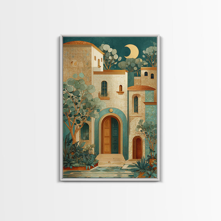 Sage Green Eucalyptus and Crescent Moon Canvas Print, Boho Art, Modern Wall Art, Living Room Decor, Fine Art, Bohemian, BOH-2x3-79