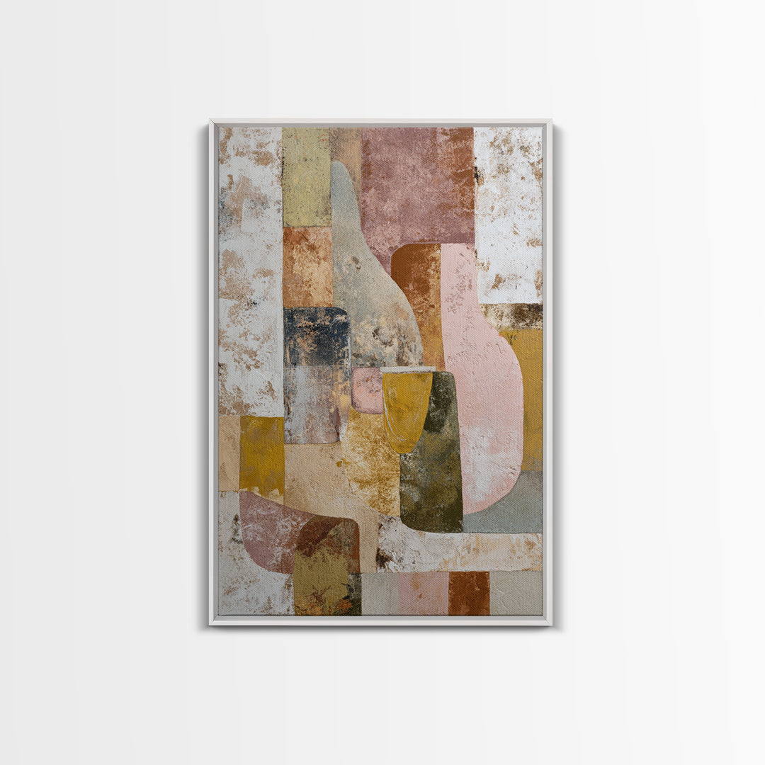 Organic Shape Collage Framed Canvas Print, Boho Art, Digital Print, Living Room Decor, Abstract Art, Bohemian, Gallery Decor, BOH-2x3-80