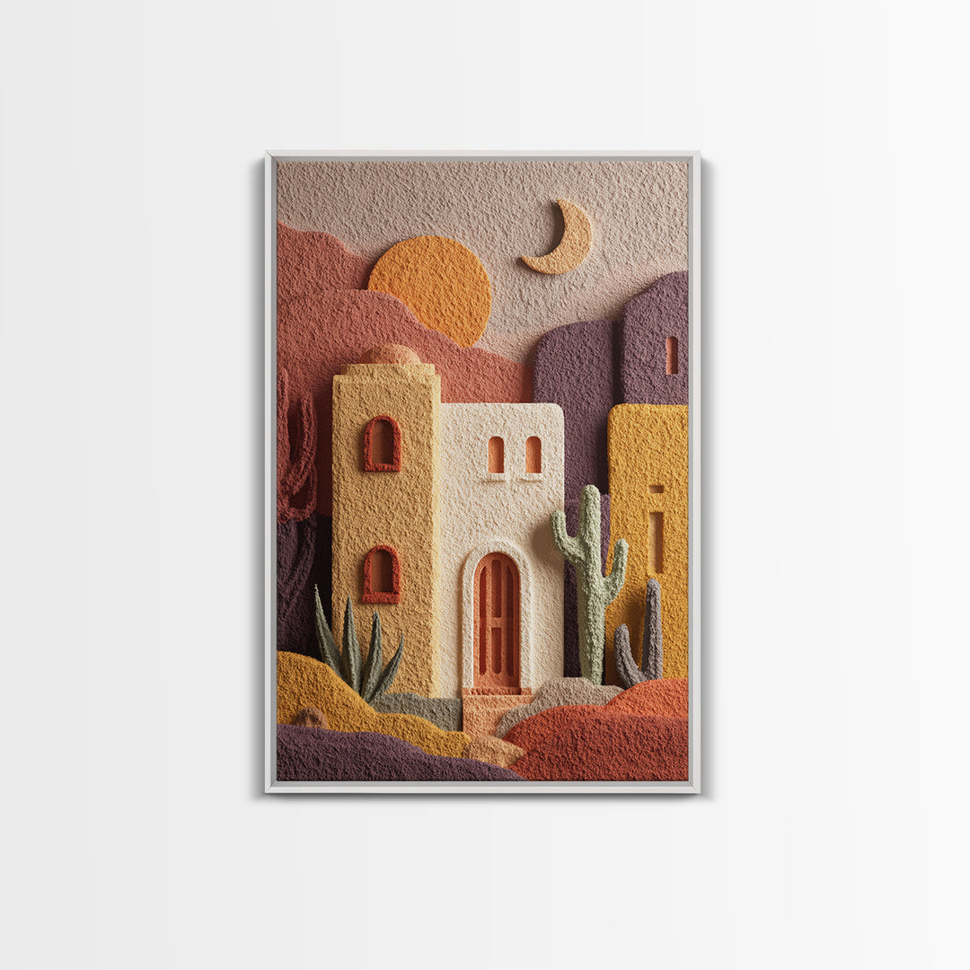 Desert Sun with Cactus and Warm Clay Canvas Print, Boho Art, Set of 3 Prints, Living Room Decor, Fine Art, Bohemian, BOH-2x3-81