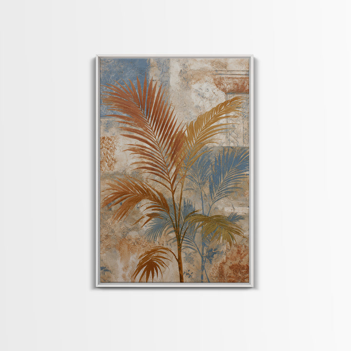 Terracotta Palm Leaves Framed Canvas Print, Boho Art, Wall Art Set, Living Room Decor, Fine Art, Bohemian, Home Decor, BOH-2x3-85