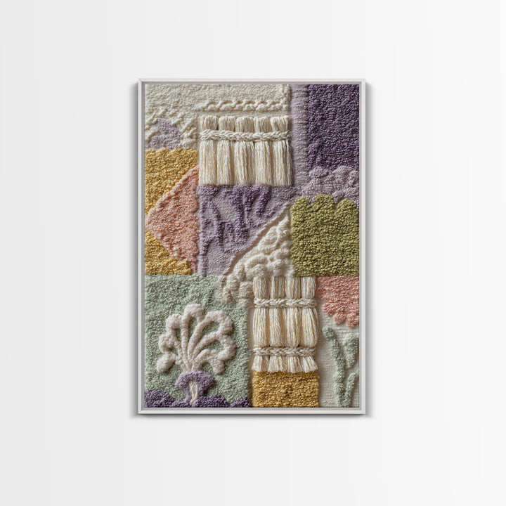 Macrame Geometric Fringe Pattern Framed Canvas Print, Boho Art, Textured Painting, Living Room Decor, Fine Art, Bohemian, BOH-2x3-87