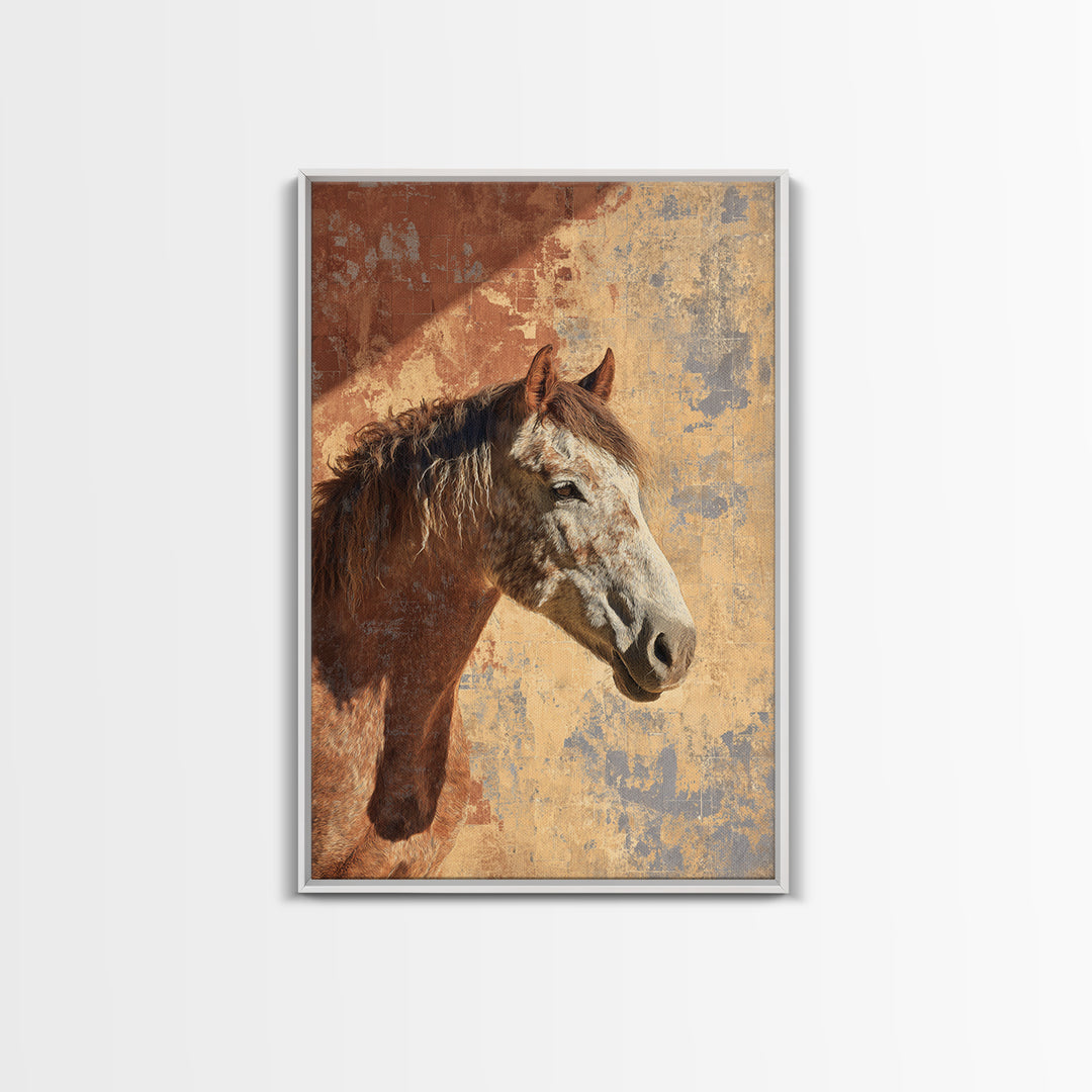 Wild Horse in Dusty Golden Light Framed Canvas Print, Boho Art, Boho Decor, Living Room Decor, Fine Art, Bohemian, BOH-2x3-88