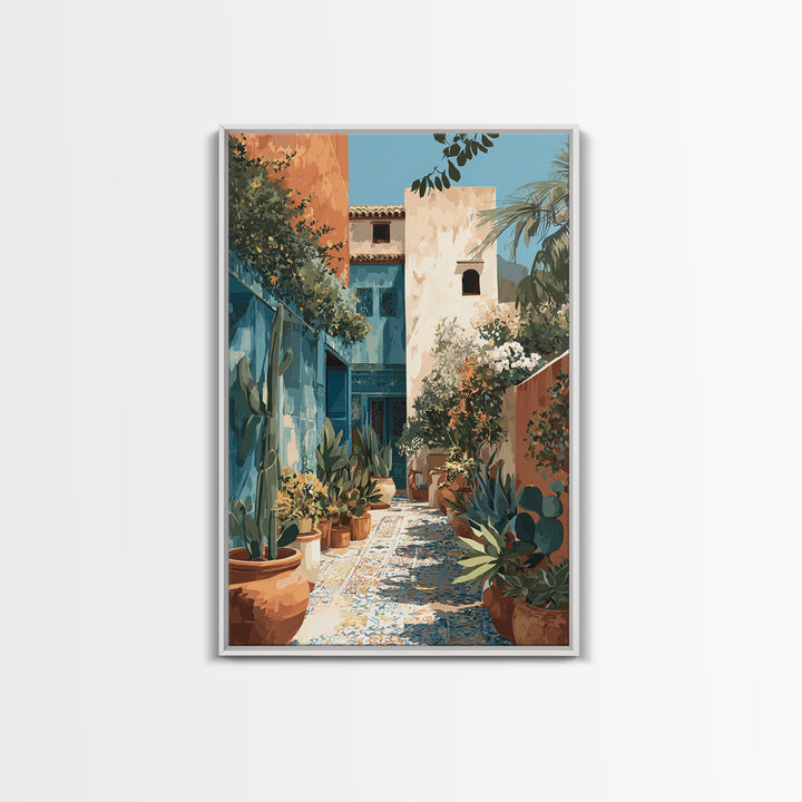 Warm Neutral Cactus Garden Illustration Framed Canvas Print, Boho Art, Wallart, Living Room Decor, Watercolor Art, Bohemian, BOH-2x3-98