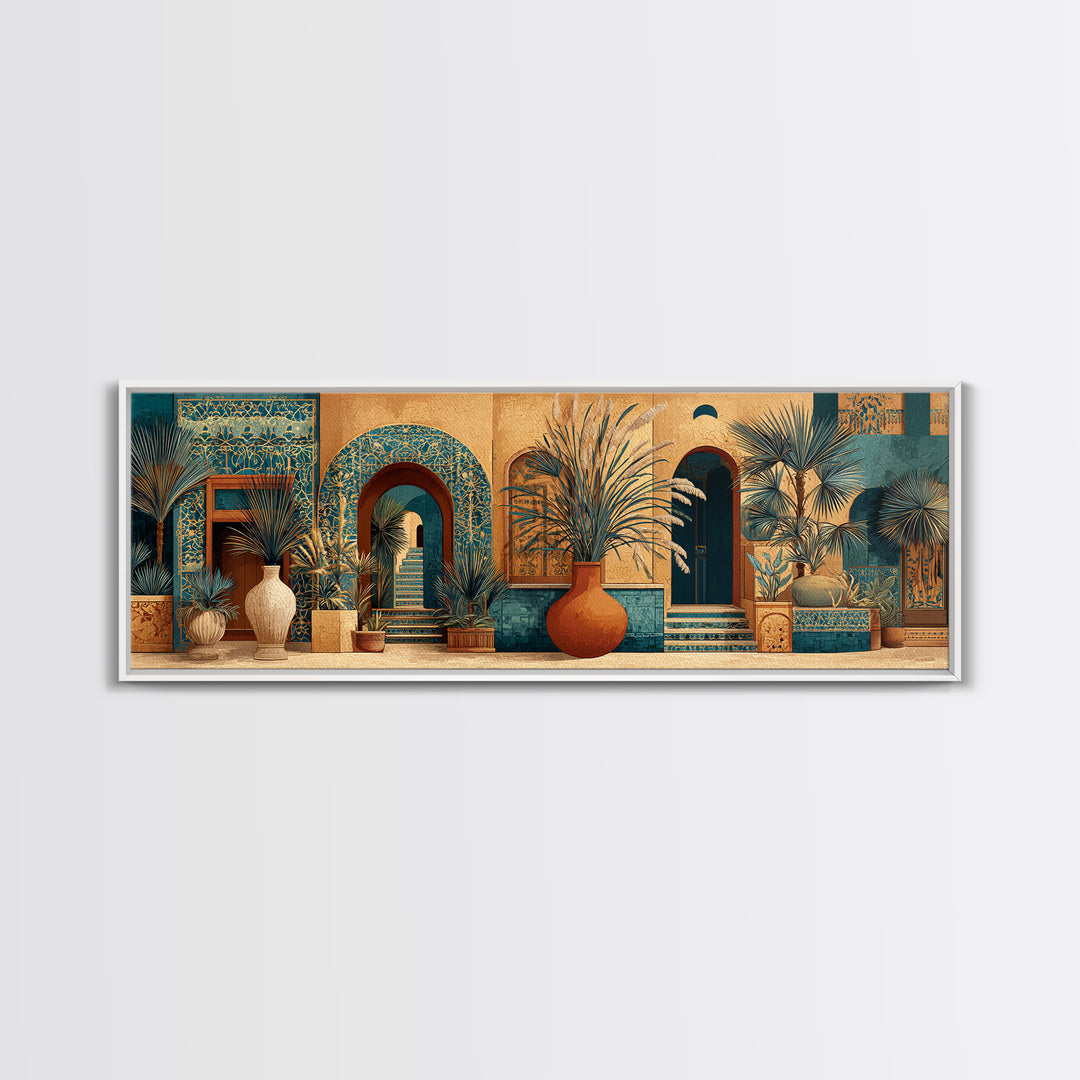 Bohemian Vase with Dried Pampas Grass Framed Canvas Print, Boho Art, Living Room Wall Art, Living Room Decor, Bohemian, BOH-3x1-1