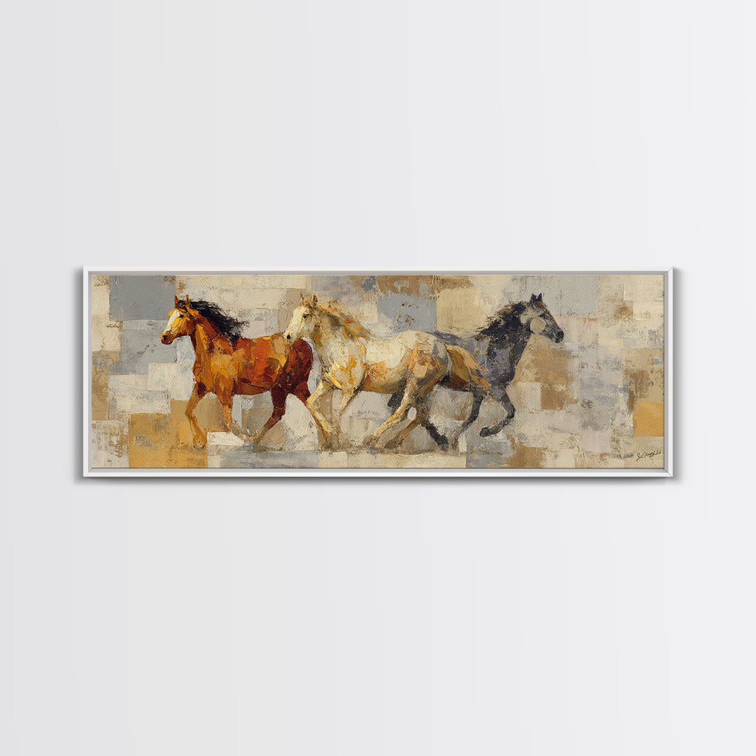 Wild Horse in Dusty Golden Light Canvas Print, Boho Art, Set of 3 Prints, Living Room Decor, Fine Art, Bohemian, BOH-3x1-24