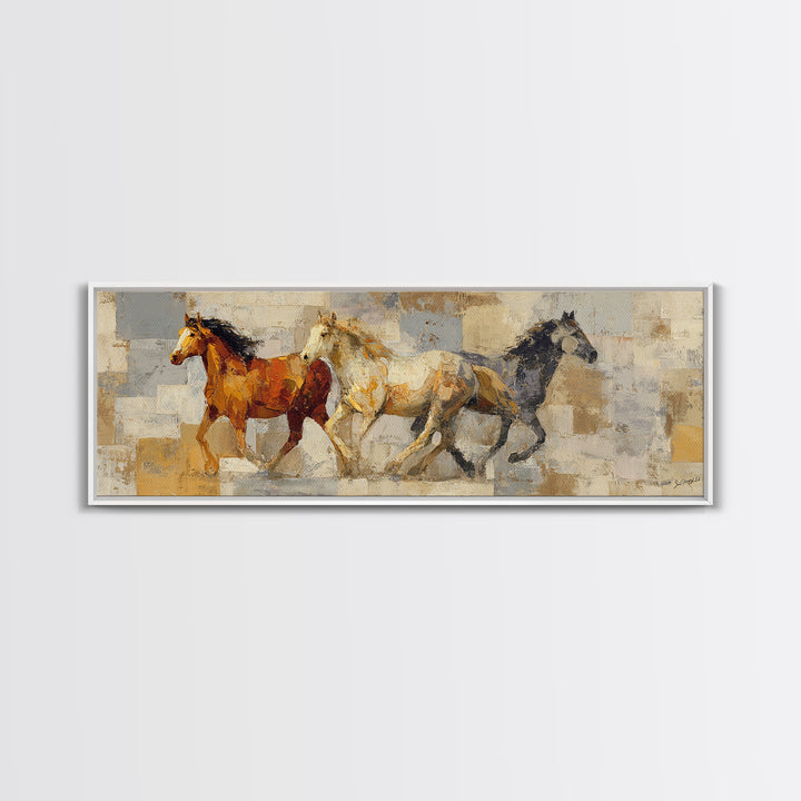 Wild Horse in Dusty Golden Light Canvas Print, Boho Art, Set of 3 Prints, Living Room Decor, Fine Art, Bohemian, BOH-3x1-24