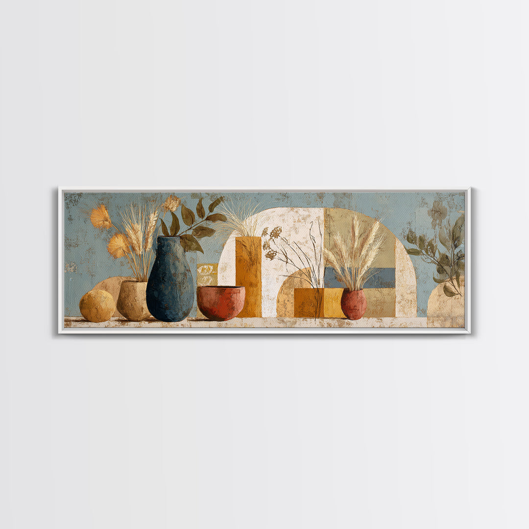 Bohemian Vase with Dried Pampas Grass Canvas Print, Boho Art, Modern Decor, Living Room Decor, Abstract Art, Bohemian, BOH-3x1-25