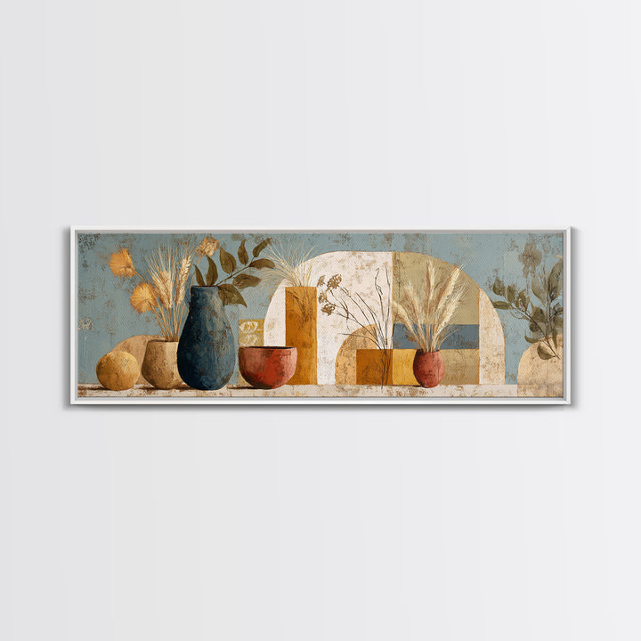 Bohemian Vase with Dried Pampas Grass Canvas Print, Boho Art, Modern Decor, Living Room Decor, Abstract Art, Bohemian, BOH-3x1-25