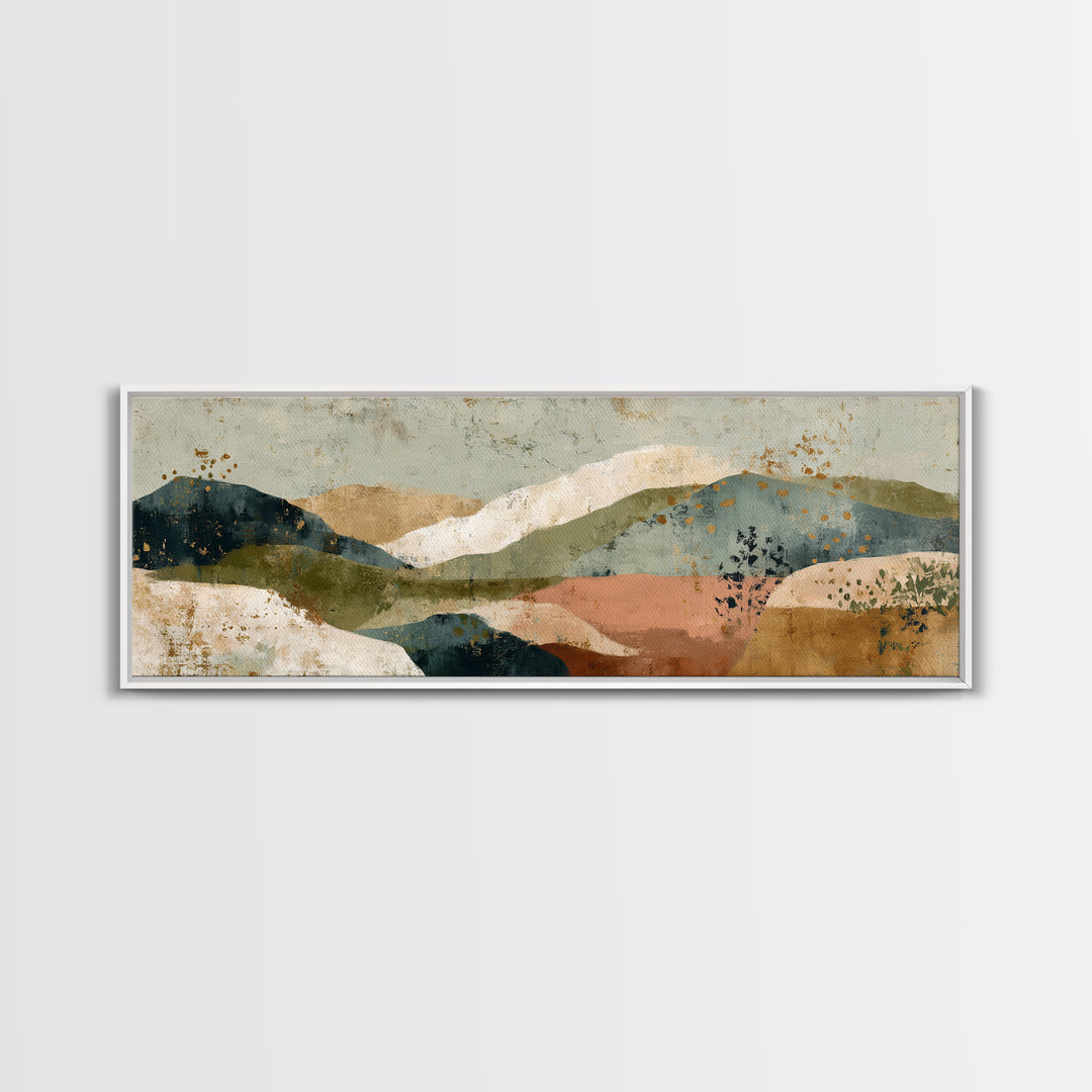 Earth Tone Mountain and River Abstraction Canvas Print, Boho Art, Luxury Decor, Living Room Decor, Fine Art, Bohemian, BOH-3x1-3