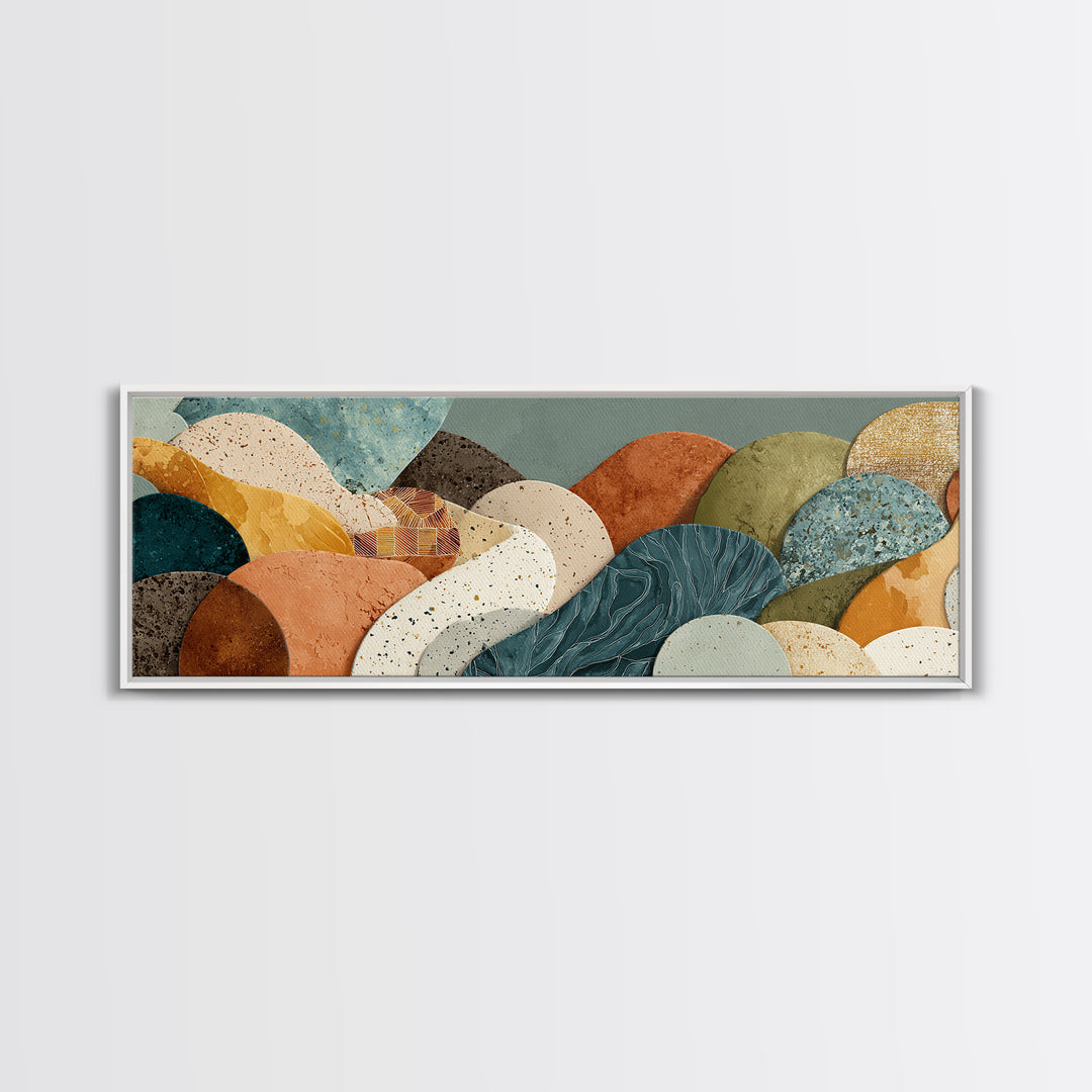Abstract Clay Shapes Framed Canvas Print, Boho Art, Gallery Decor, Living Room Decor, Abstract Art, Bohemian, Home Decor, BOH-3x1-32