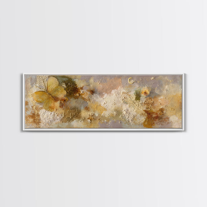 Golden Moth with Moon and Stars Canvas Print, Boho Art, Set of 3 Prints, Living Room Decor, Fine Art, Bohemian, BOH-3x1-33