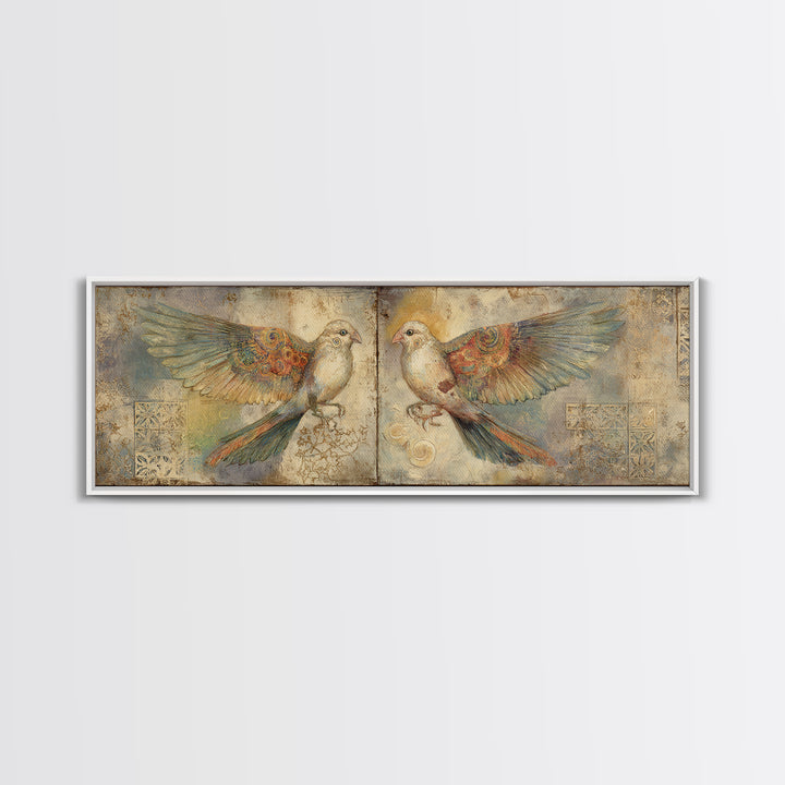 Boho Bird Pair Canvas Print, Boho Art, Neutral Decor, Living Room Decor, Fine Art, Bohemian, Wall Decor, Prints, Art Prints, BOH-3x1-36