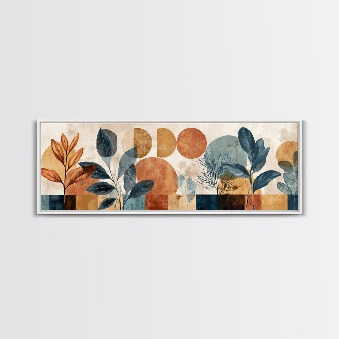 Moon Phases Above Botanical Silhouettes Canvas Print, Boho Art, Wall Art Print, Living Room Decor, Watercolor Art, Bohemian, BOH-3x1-42