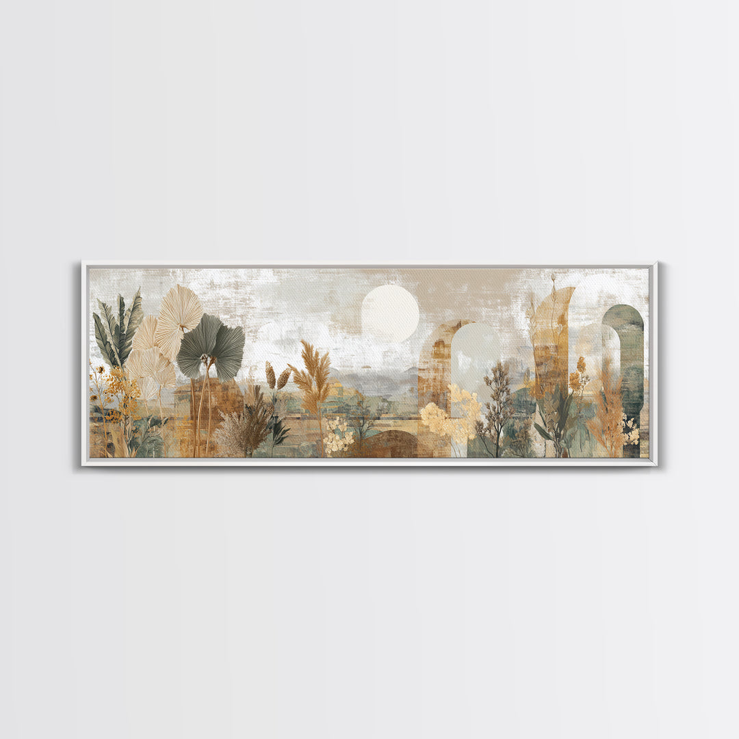 Neutral Rainbow Arches Canvas Print, Boho Art, Mid Century Modern, Living Room Decor, Abstract Art, Bohemian, Boho Wall Art, BOH-3x1-43