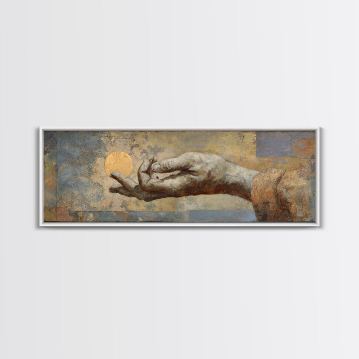Mystic Hand Holding a Tiny Sun Canvas Print, Boho Art, Modern Wall Art, Living Room Decor, Fine Art, Bohemian, BOH-3x1-46