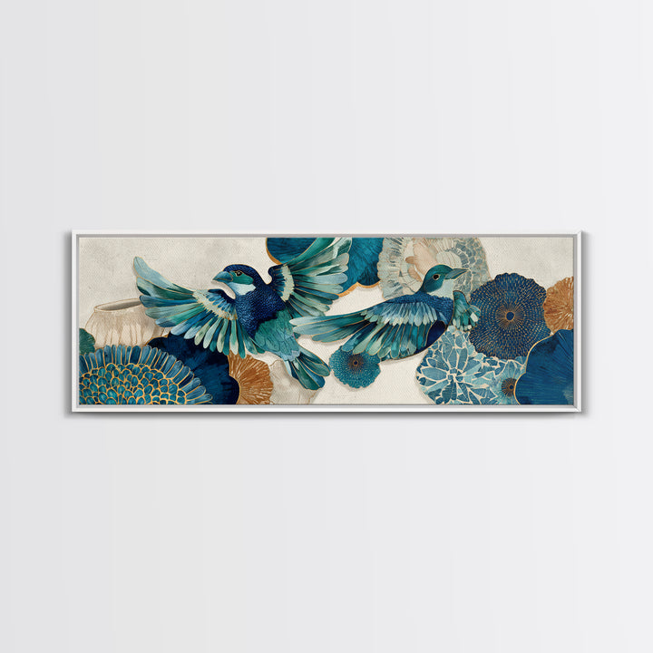 Boho Bird Pair Framed Canvas Print, Boho Art, Room Decor, Living Room Decor, Fine Art, Bohemian, Printable, Printable Wall Art, BOH-3x1-60