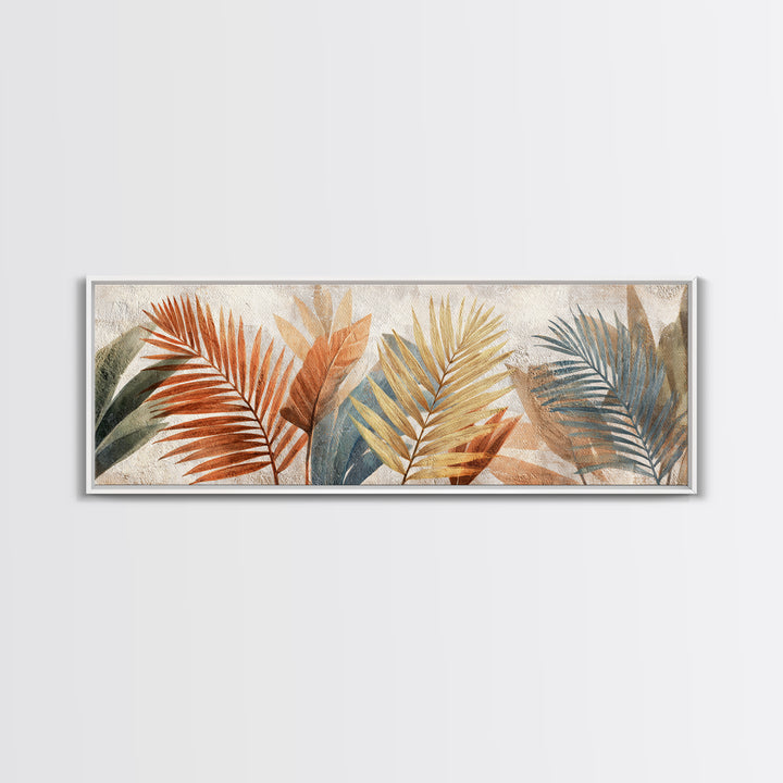 Terracotta Palm Leaves Framed Canvas Print, Boho Art, Room Decor, Living Room Decor, Fine Art, Bohemian, Printable, BOH-3x1-69