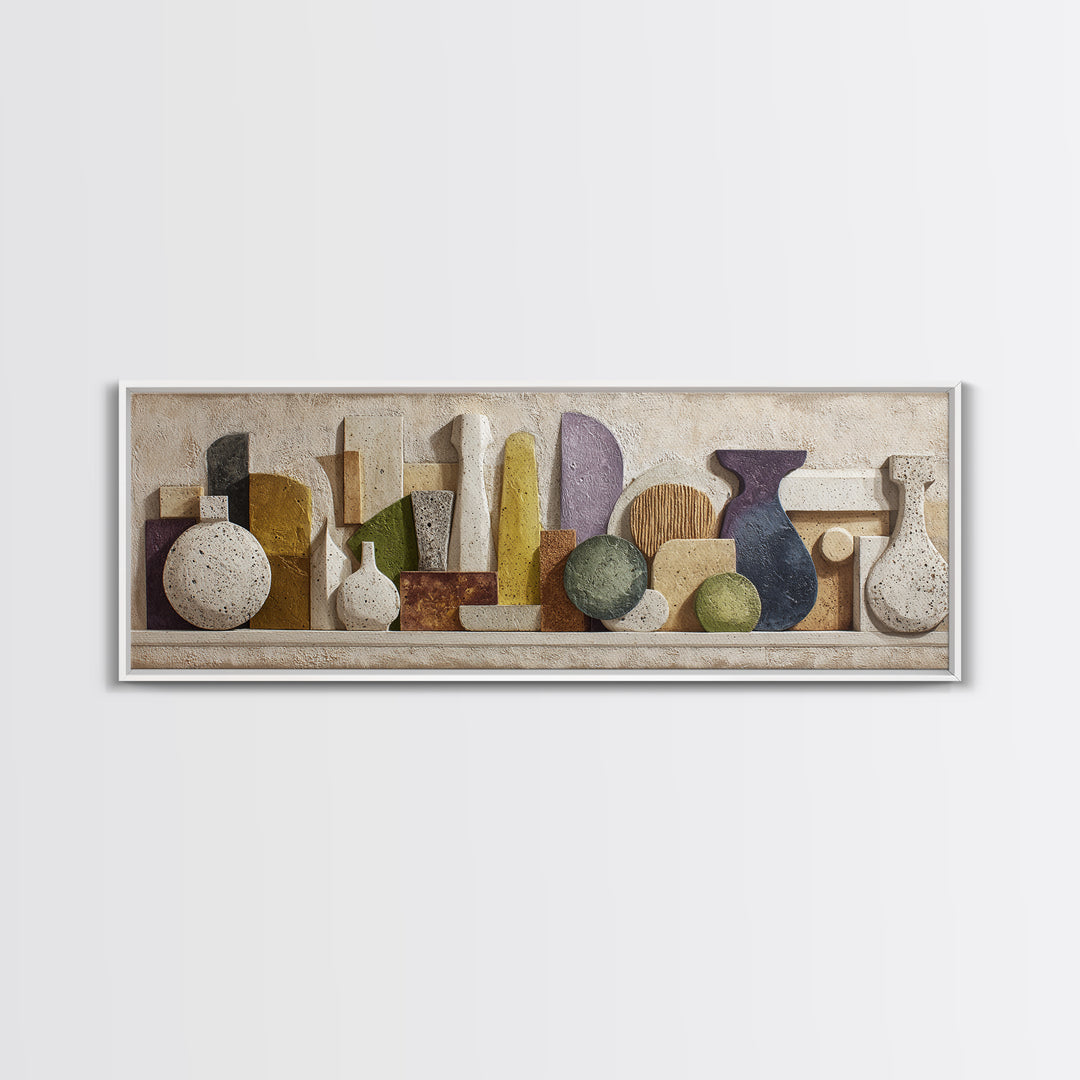 Abstract Clay Shapes Canvas Print, Boho Art, Modern Wall Art, Living Room Decor, Abstract Art, Bohemian, Textured Painting, BOH-3x1-8