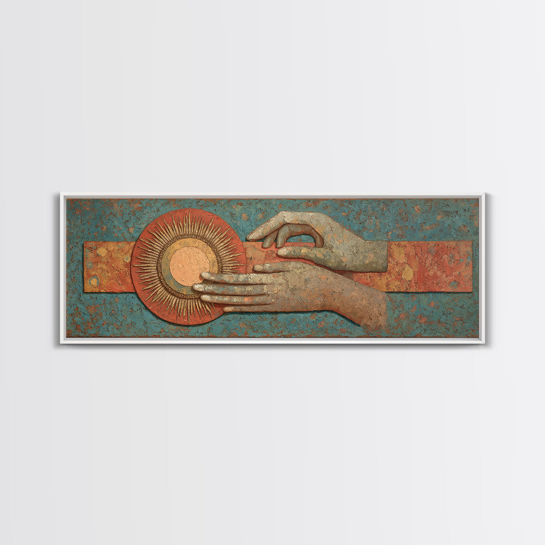 Mystic Hand Holding a Tiny Sun Canvas Print, Boho Art, Set of 3 Prints, Living Room Decor, Watercolor Art, Bohemian, BOH-3x1-94