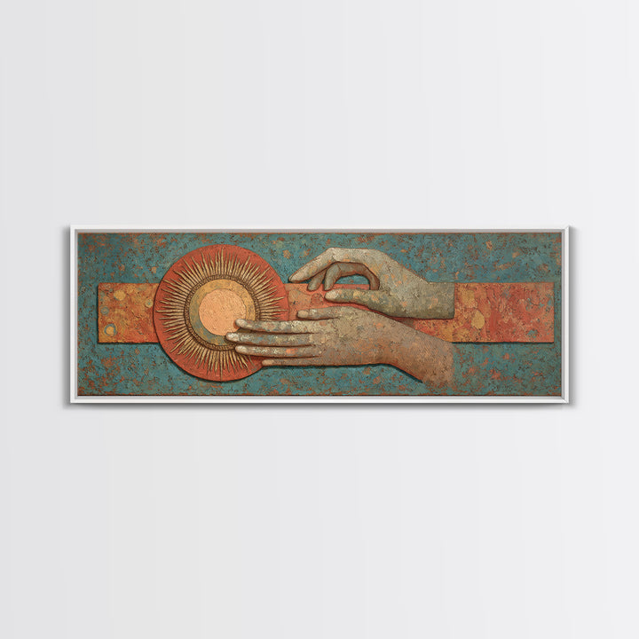 Mystic Hand Holding a Tiny Sun Canvas Print, Boho Art, Set of 3 Prints, Living Room Decor, Watercolor Art, Bohemian, BOH-3x1-94