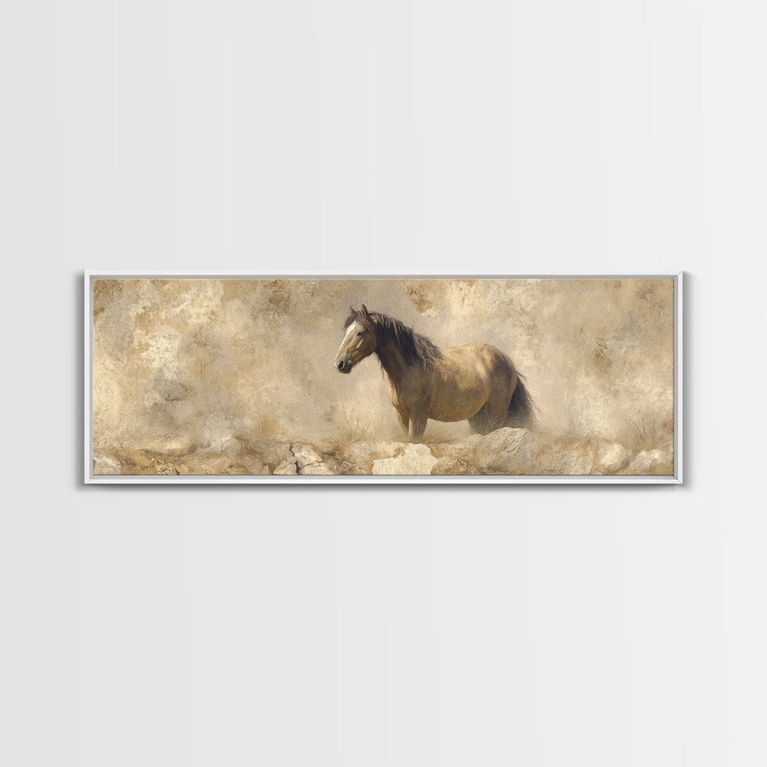 Wild Horse in Dusty Golden Light Canvas Print, Boho Art, Art Prints, Living Room Decor, Fine Art, Bohemian, Canvas Art, BOH-3x1-96