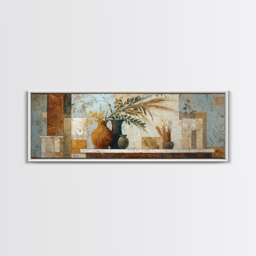 Bohemian Vase with Dried Pampas Grass Canvas Print, Boho Art, Art, Living Room Decor, Watercolor Art, Bohemian, Wallart, BOH-3x1-97