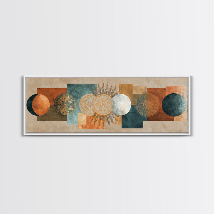 Sun and Moon Celestial Folk Motif Canvas Print, Boho Art, Neutral Decor, Living Room Decor, Fine Art, Bohemian, Wall Decor, BOH-3x1-98